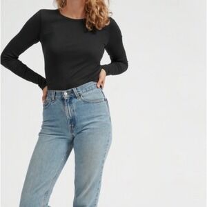 Everlane Ribbed Long Sleeve Tee Womens L Black Pima Cotton Minimalist Basic